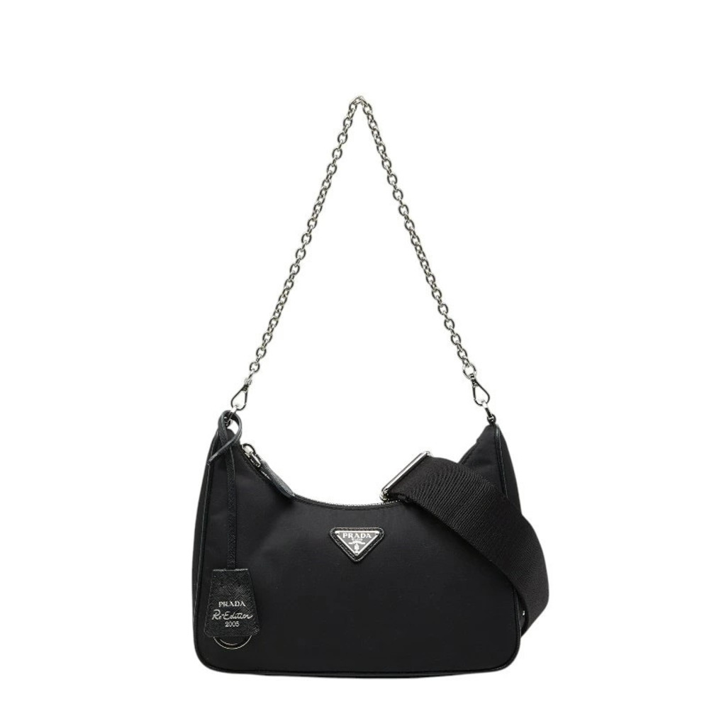 Prada Re Edition Re Shoulder Bag Chain Handbag Black Saffiano Leather